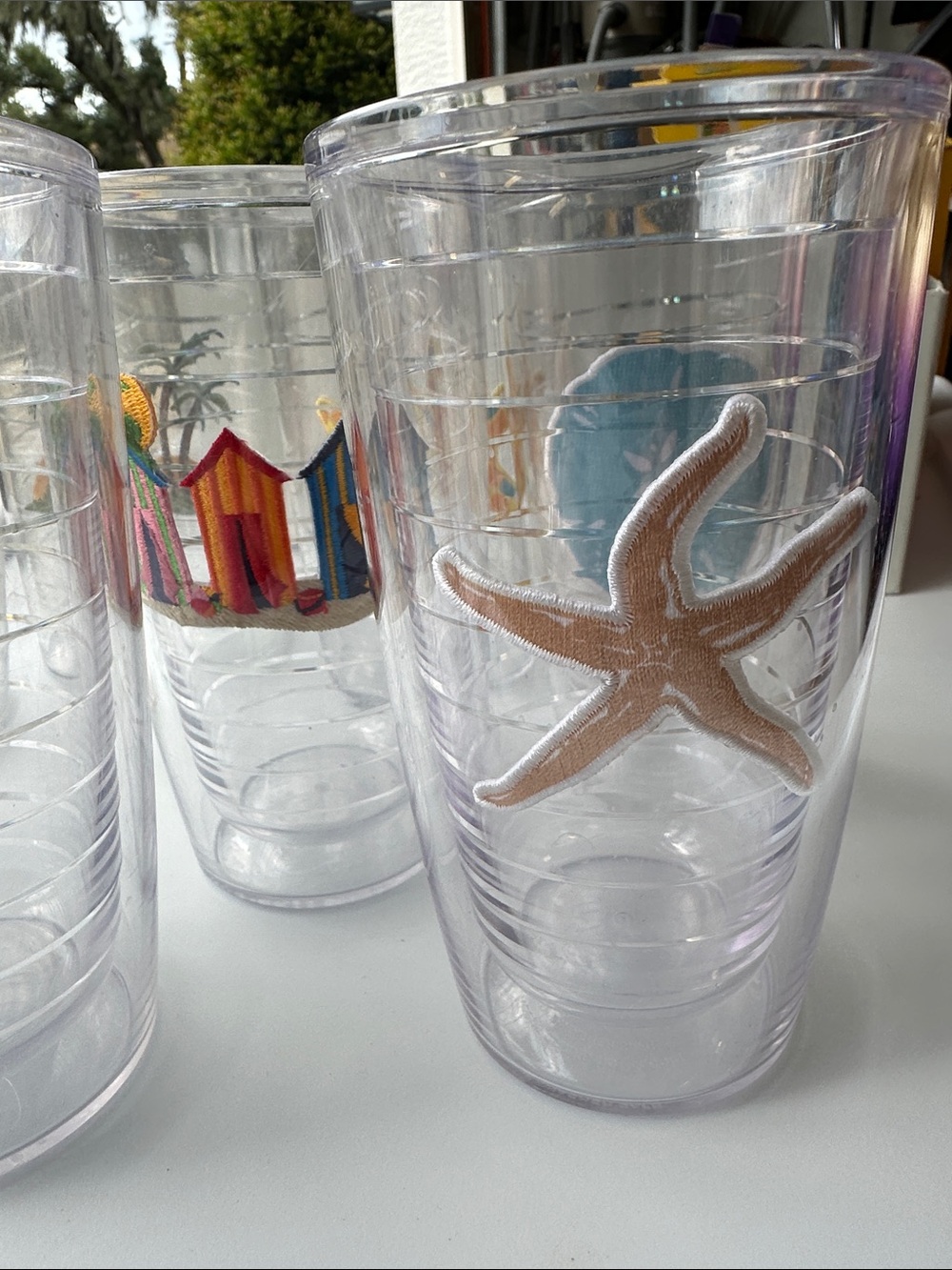 TERVIS TUMBLER set of 8 coastal beach acrylic 16oz cups starfish palm tree sea - Picture 3 of 11